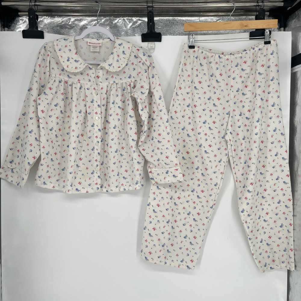 American Girl Girls Pajama Set White Floral Peter Pan Collar Lace Trim Large L